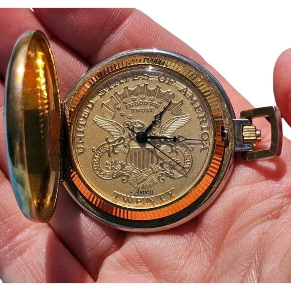 Vintage Twenty Dollar Coin Pocket Watch By Aspen Needs Battery United States USA